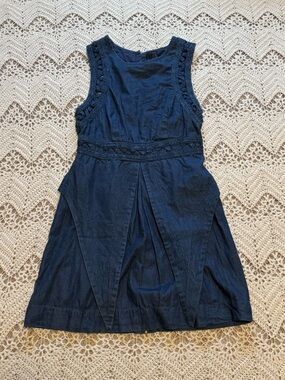 Free People New Romantics Highland Denim Lattice Mini Dress Dark Wash Size 4